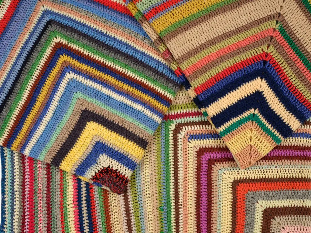 Three crocheted striped woollen blankets, Image 1++